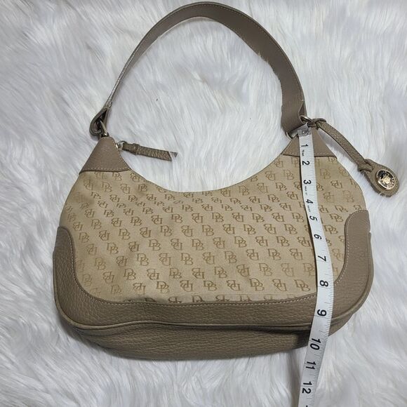 Vintage Dooney & Bourke Monogram Canvas Leather Hobo Shoulder Bag - Picture 9 of 12